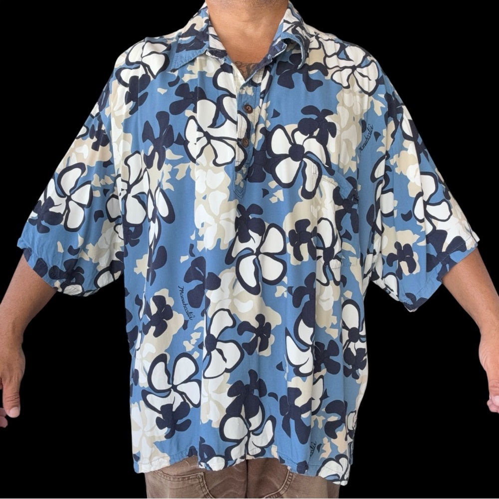 Vintage Manuhealii white tag Pullover Men’s shirt rayon 2XL